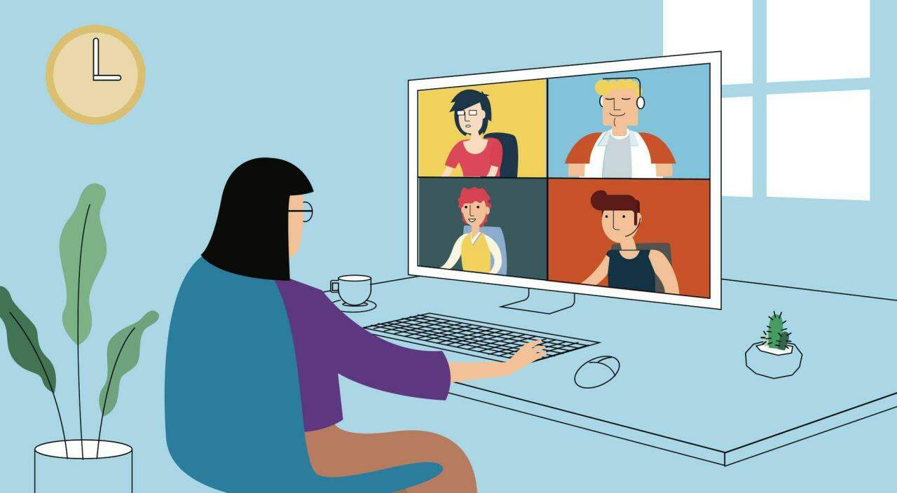 Trabalhando em casa? Considere estas ferramentas com foco na privacidade 1 Ilustração de uma mulher em uma vídeo chamada enquanto trabalha em casa